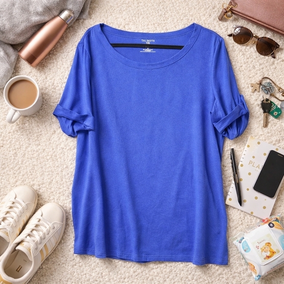 Talbots Woman 2X Stretch Weekend Tee Blue Plus Size Classic Scoop - Picture 1 of 4